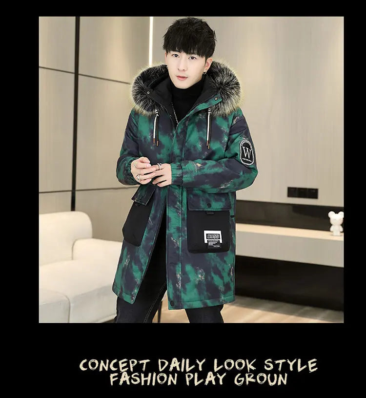 Autumn Winter New Thicken Warm Jacket Men Hooded Parkas Coat Fleece Trendy brand Streetwear ins wool jacket