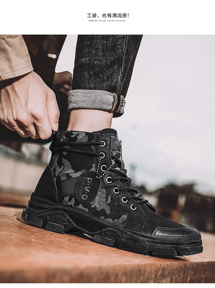 Men Boots Casual Outdoor Desert Boots Autumn Fashion Camouflage Lace-up Platform Shoes Man  Botas Masculina Zapatos Hombre
