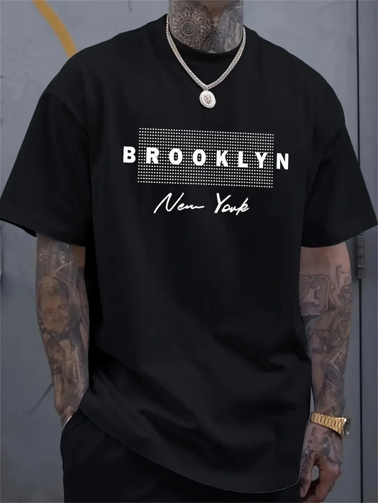New 2025 Men's Casual Comfortable Breathable Round Neck T-shirt with Letter Printed Pattern Summer Outdoor Loose Top