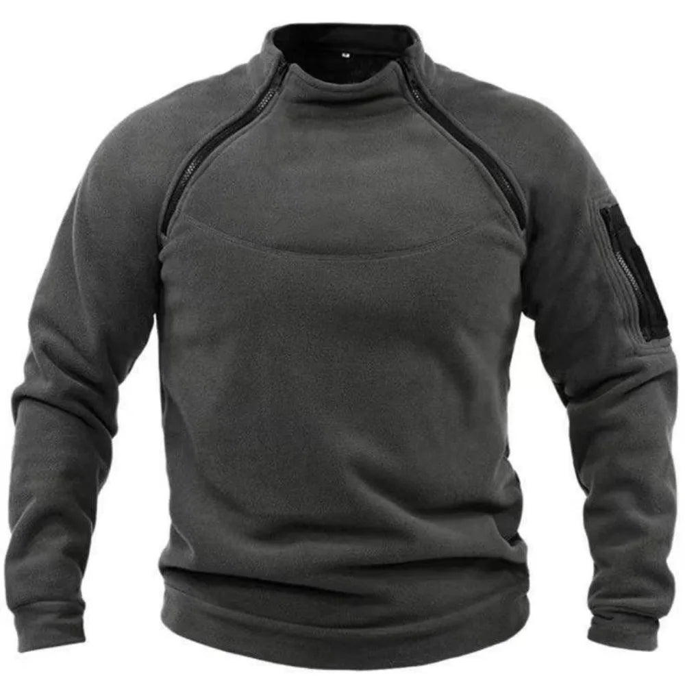 Men's Polar Fleece Outdoor Warm Breathable Tactical Zipper Standing Neck Long Sleeves Casual Solid Color Sweatshirt