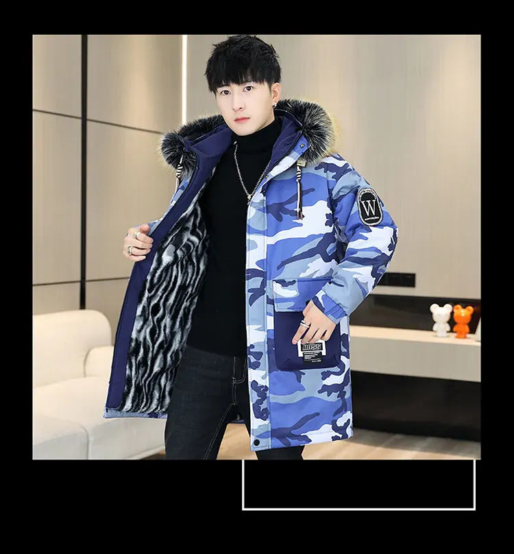 Autumn Winter New Thicken Warm Jacket Men Hooded Parkas Coat Fleece Trendy brand Streetwear ins wool jacket