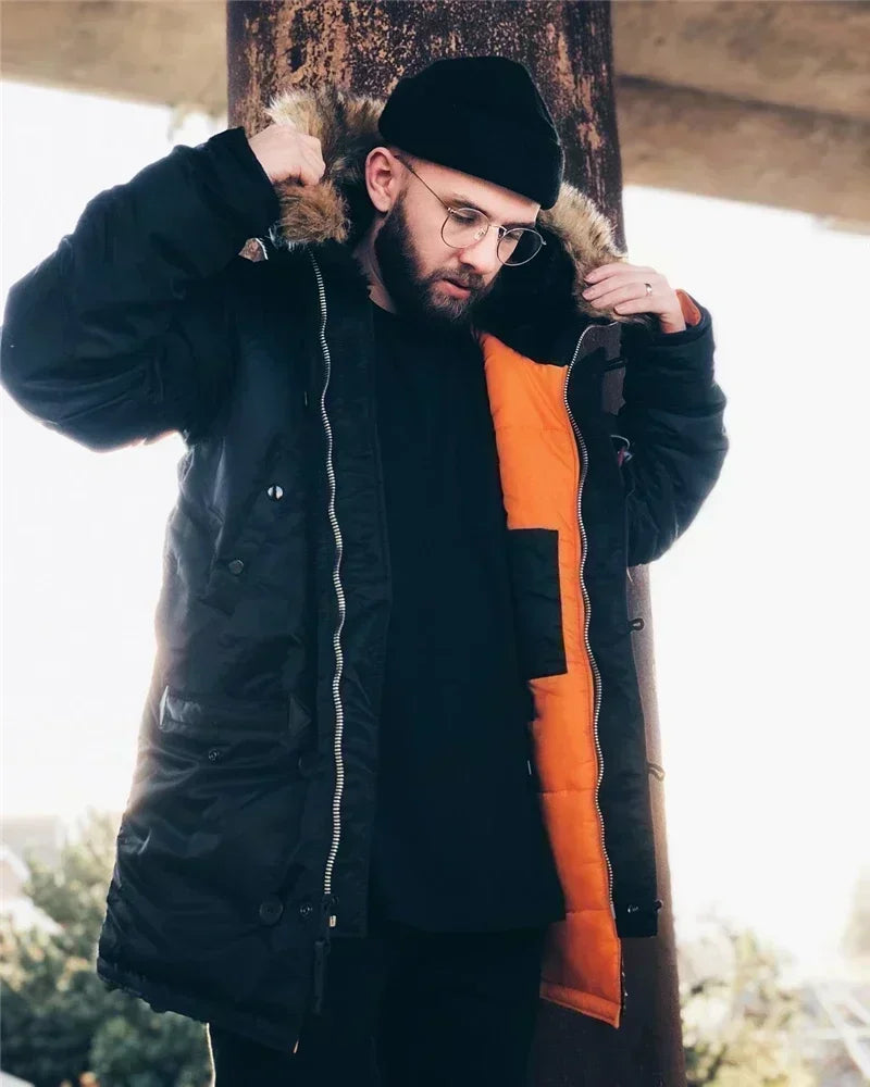 Large Size Military Plus Size Fur Hood Long Waterproof Windproof New Winter Parka Thick Men Outwear Jacket Coat USA SIZE Parkas