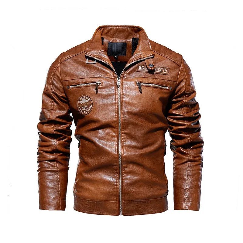 New Men's Winter Men High Quality Fashion Fleece Lining Coat Leather Jacket Motorcycle Style Casual Jackets Black Warm Overcoat