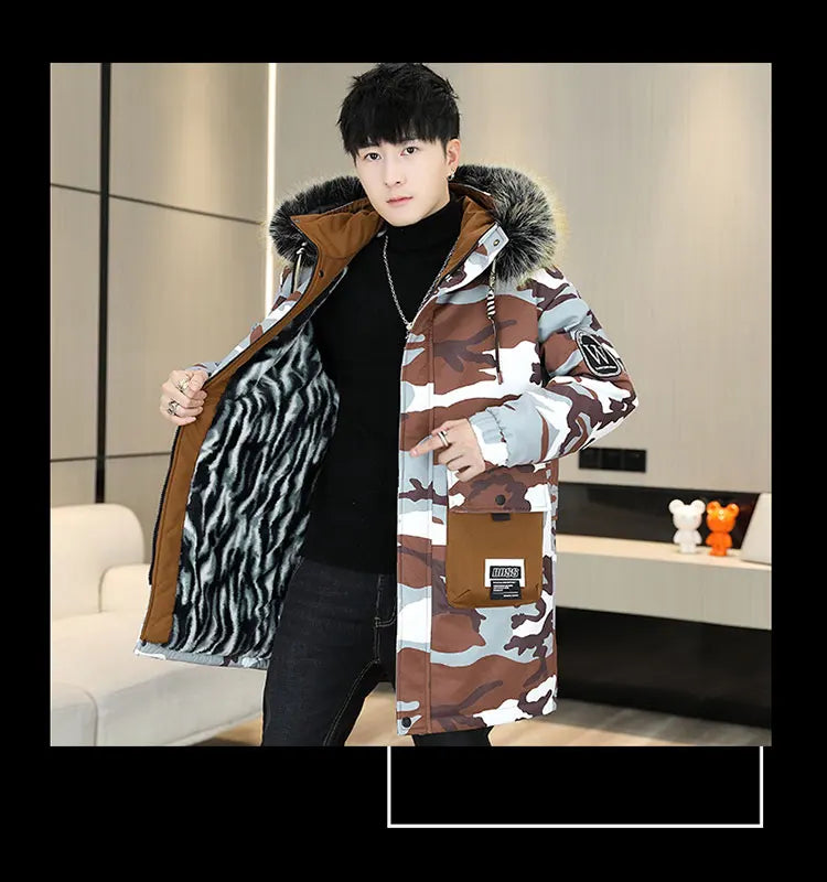 Autumn Winter New Thicken Warm Jacket Men Hooded Parkas Coat Fleece Trendy brand Streetwear ins wool jacket