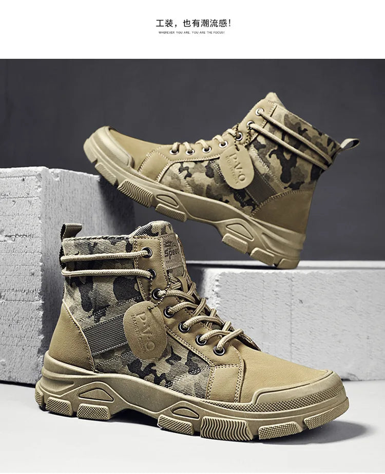 Men Boots Casual Outdoor Desert Boots Autumn Fashion Camouflage Lace-up Platform Shoes Man  Botas Masculina Zapatos Hombre