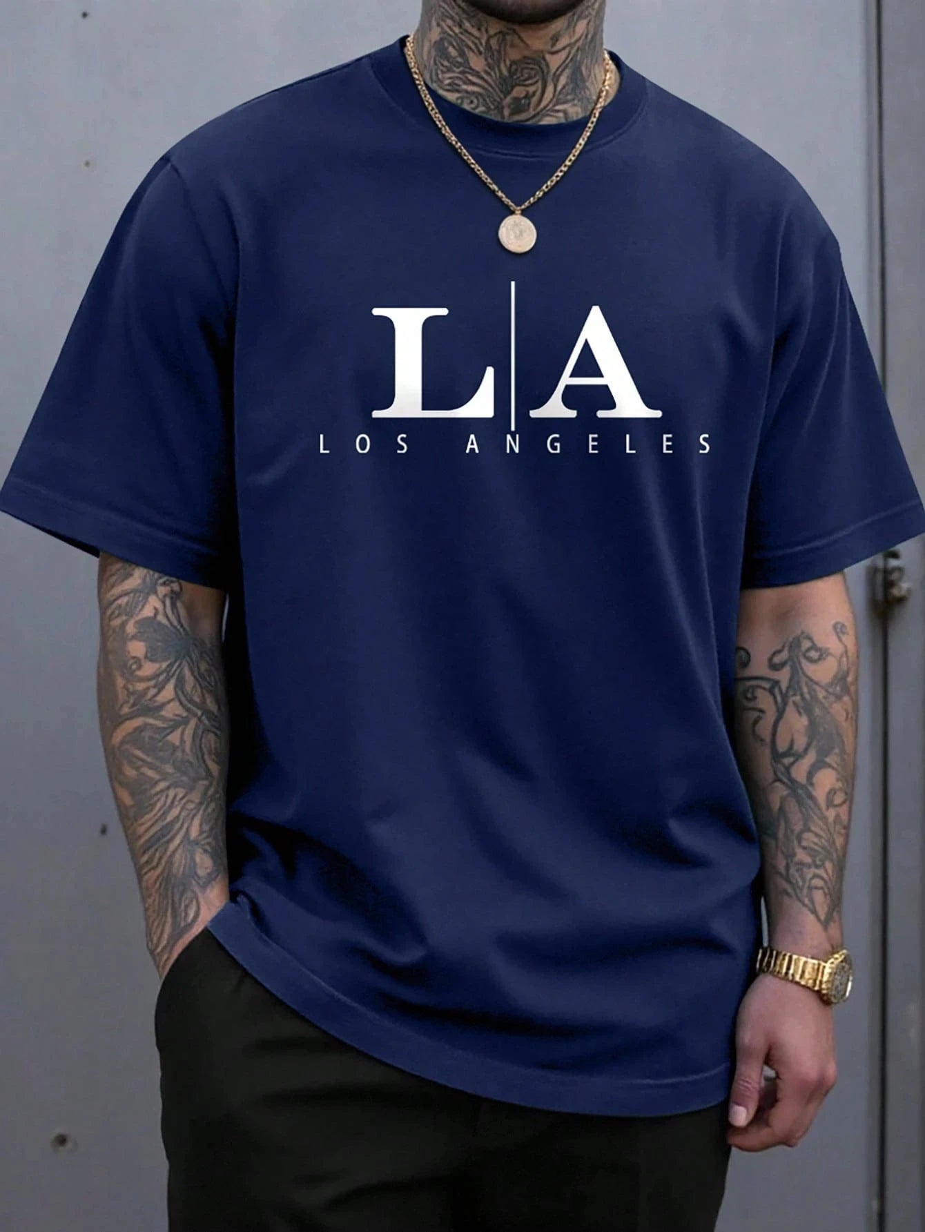 Men's Fashion Round Neck Short Sleeve Letter Graphic Casual T-Shirt Los Angeles T Shirt Harajuku Oversized T Shirt  Men Clothing
