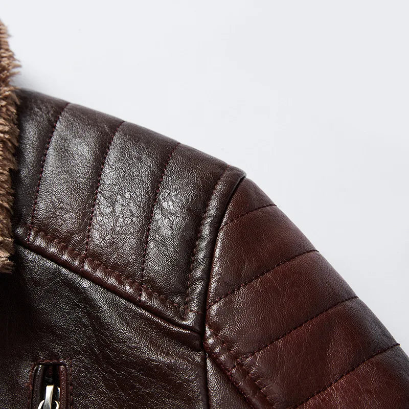 Men Fashion Leather Jacket Men Autumn Motorcycle Slim Fleece Jacket Coat Men Winter Outdoor Casual Motor Biker PU Leather Jacket