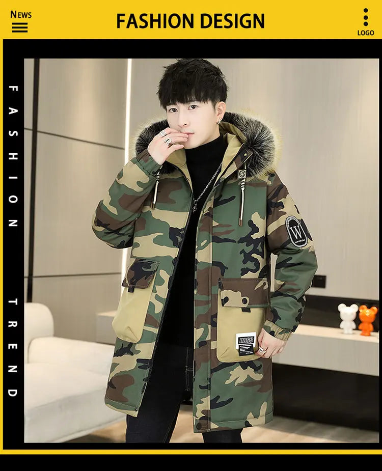 Autumn Winter New Thicken Warm Jacket Men Hooded Parkas Coat Fleece Trendy brand Streetwear ins wool jacket