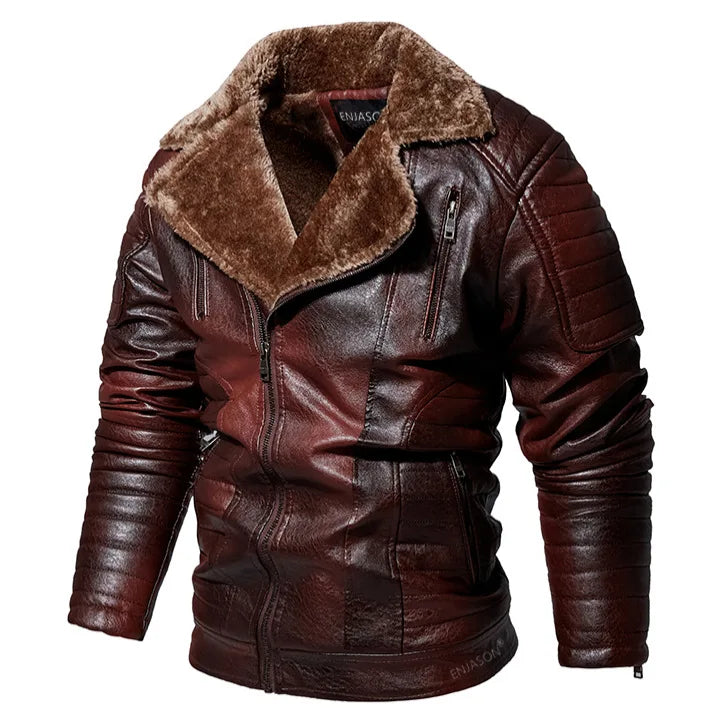 Men Fashion Leather Jacket Men Autumn Motorcycle Slim Fleece Jacket Coat Men Winter Outdoor Casual Motor Biker PU Leather Jacket